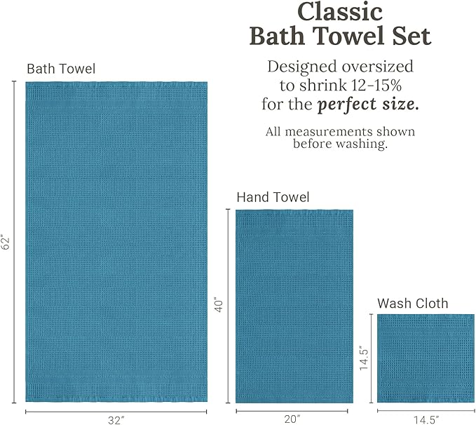 GILDEN TREE Waffle Towel Set Quick Dry Thin | 2 Bath Towels | 2 Hand Towels | 2 Washcloths, Classic Style (Aqua)