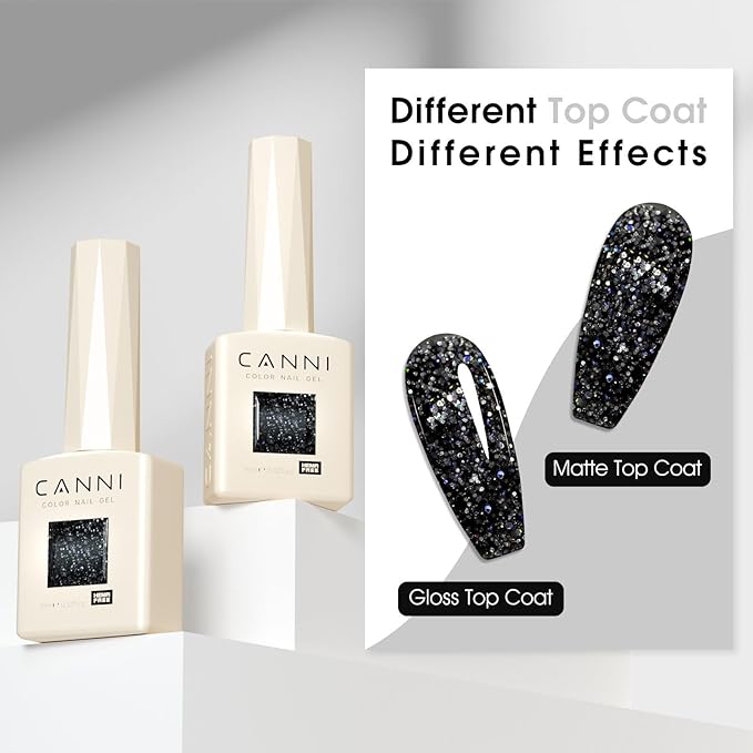 CANNI Glitter Gel Nail Polish – 1pcs 9ml Black Color, Diamond Glitter Series, Soak Off UV LED Gel Nail Polish for DIY Nail Art, Salon or Home Manicure