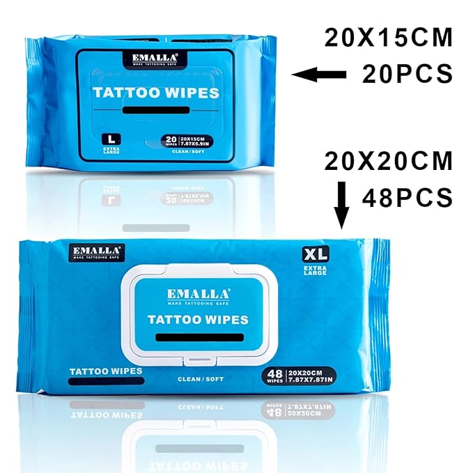 Emalla Tattoo Wipes, Large 60pcs All in One Premium Tattoo Care Wipes to Clean Skin and Tattoo Aftercare Tattoo Supplies (3 Pack)