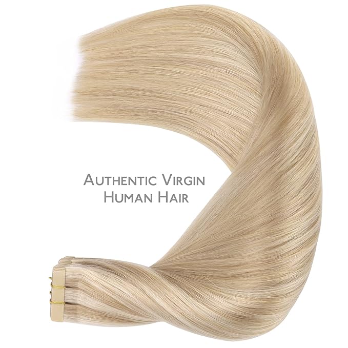 WENNALIFE Tape in Hair Extensions Human Hair, 20pcs 50g 24 inch Dirty Blonde Highlighted Bleach Blonde Remy Hair Extensions Straight Human Hair Tape in Extensions Skin Weft Extensions Hair