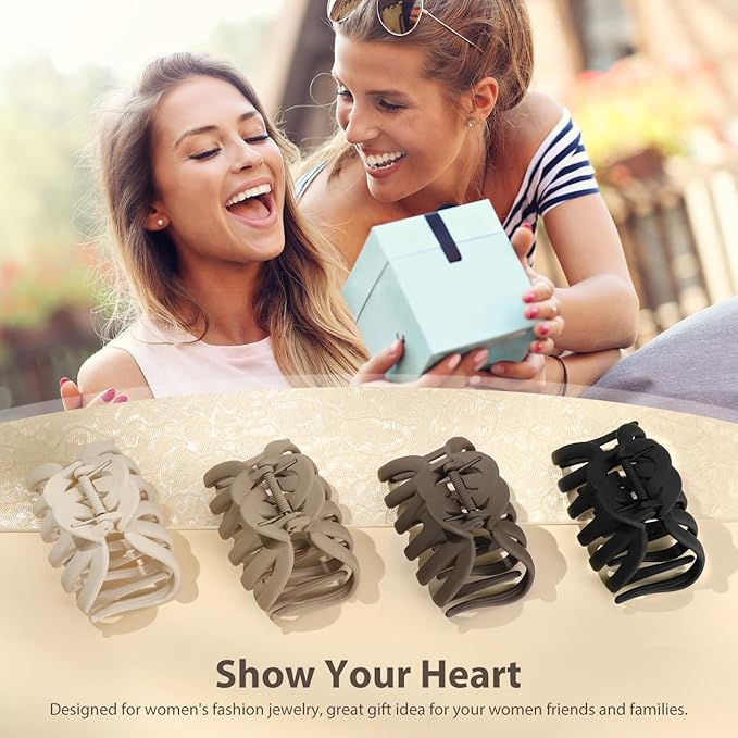 Shinowa Hair Clip Set, 4 Pack Hair Claws for Thick Hair, Large Hair Clips in 4 Neutral Colors, Non-slip Claws Jaw Clips for Women, Strong Hold for Girls Long Hair