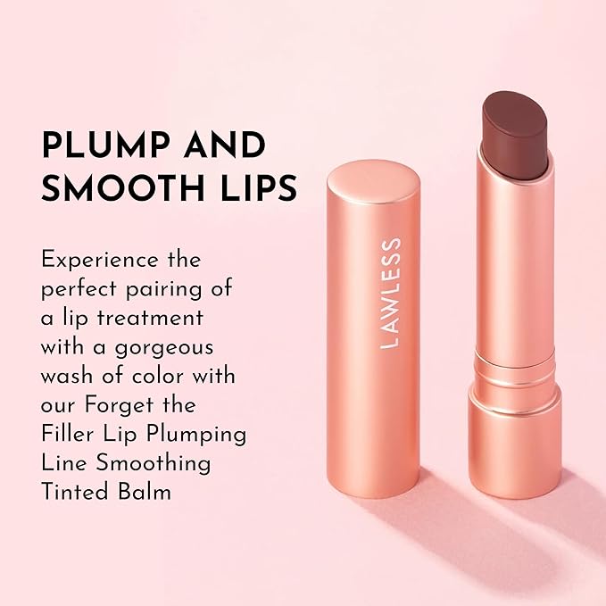 LAWLESS Women's Forget the Filler Lip Plumping Line Smoothing Tinted Balm, Amaretto, Brown, 0.09 Ounce