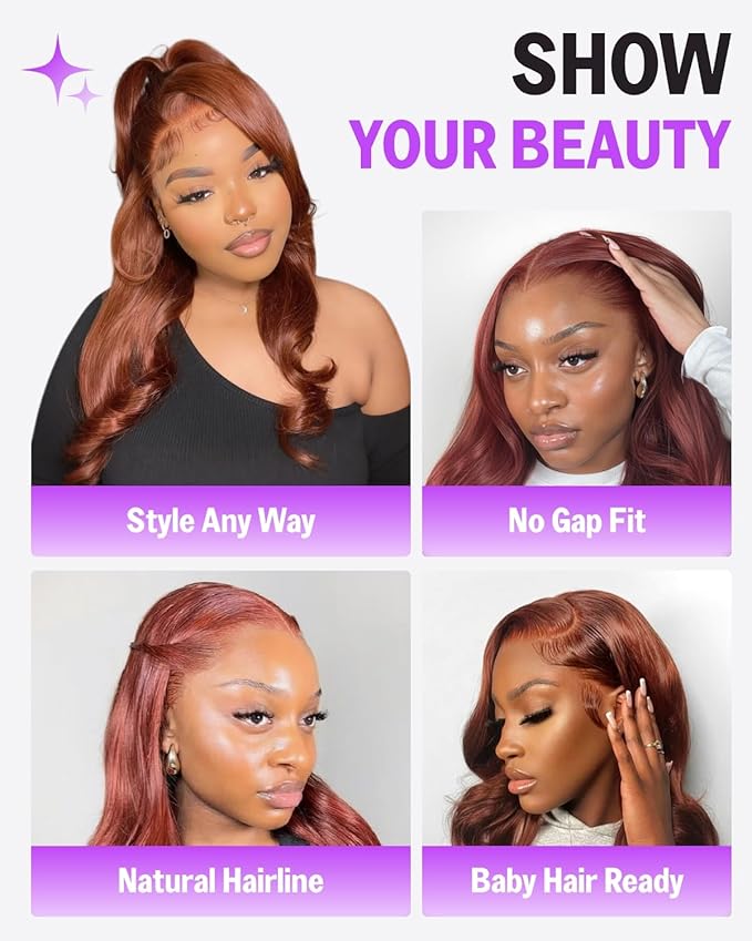 13x6 Reddish Brown Lace Front Wigs Human Hair Pre Plucked Glueless Drawstring Straight Wigs Human Hair 220% Density Upgrade Ear-to-Ear HD Lace Front Wig 20 Inch