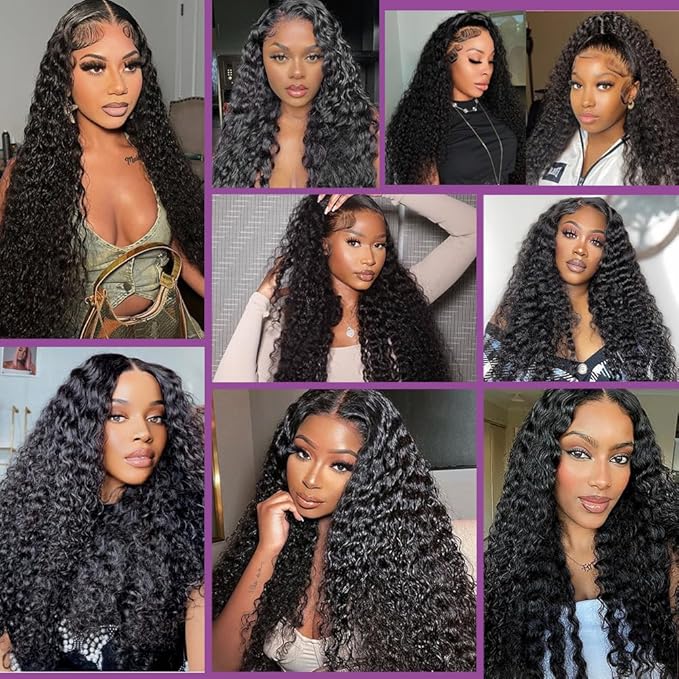 26Inch 13X6 Lace Front Wigs Human Hair 200% Density Deep Wave HD Transparent Lace Front Wigs Human Hair Pre Plucked Glueless Wigs Deep Curly Human Hair for Women With Baby Hair