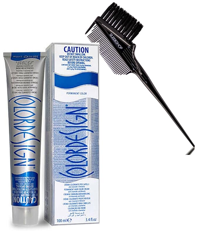 Color Design Pro Italian Colordesign Permanent Hair Color Cream (3.4 oz) Italy Creme Haircolor Dye (w/ SLEEKSHOP 3-in-1 Comb/Brush) (6.0 / 6NN Extra Intensive Dark Blond)