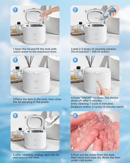 BCOM Retainer Cleaner,Ultrasonic Retainer Cleaner 46kHz Jewelry & Retainer Cleaner,2 in 1 Soinc Machine Dental Cleaning Pod Professional Portable for Retainer,Mouth Guard, Ring and Jewelry Xmas Gift