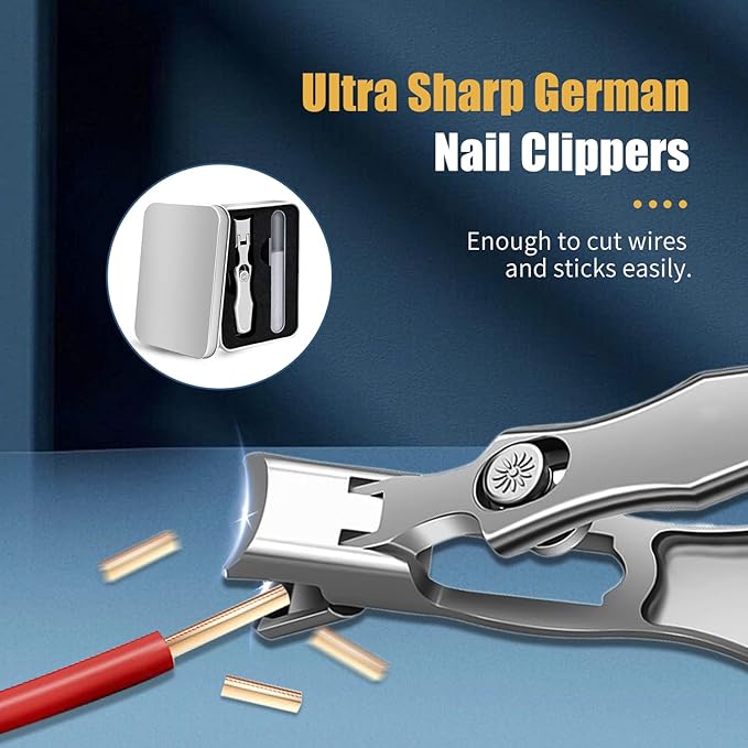 German Nail Clippers for Men, 2025 Upgraded Ultra Sharp Stainless Steel Nail Clippers for Thick Nails, The Luxurious Ultra Sharp Nail Clippers Set with Nail File for Seniors Men Women (Color)