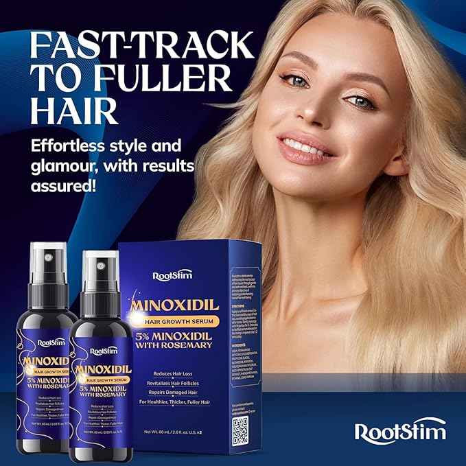 5% Minoxidil Hair Growth for Men and Women: 2-Pack Extra Strength Minoxidil Hair Loss Treatment Serum with Rosemary for Faster Stronger Thicker Hair Growth 4 FL OZ