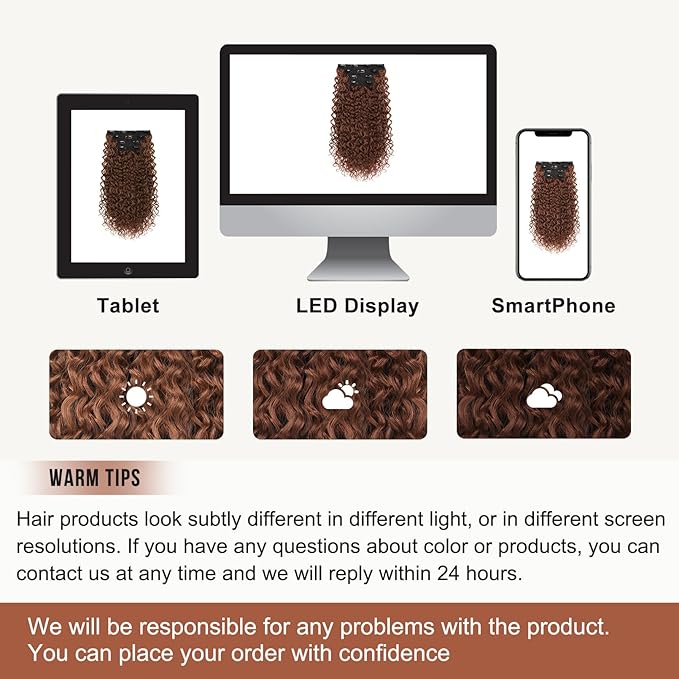 Clip in Hair Extensions, FLUFYMOOZ 4PC 100ï¼… Pure Protein Silk Hair Extensions Long Soft Natural Hairpiece 20 Inch Curly Hair Extension for Women (Copper Red)