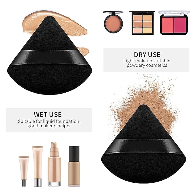 2-Pack Triangle Makeup Puffs, Ultra-Soft & Reusable Face Powder Applicators for Liquid, Cream & Powder Makeup, Washable & Skin-Friendly 1426