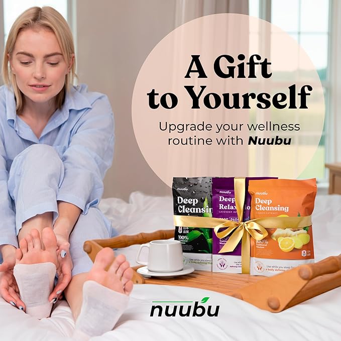 Nuubu Deep Cleansing Foot Pads - Premium Japanese Organic Natural Herbal Patches for Foot Care, Natural Ingredients - Bamboo Vinegar & Tourmaline (30 Pc)