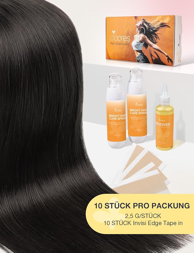 DOORES Invisible Tape in Hair Extensions Real Human Hair Invisi Edge, Jet Black 10pcs Injection Tape-ins 25g 18 Inch, Virgin Human Natural Injected Tape in Extensions Straight