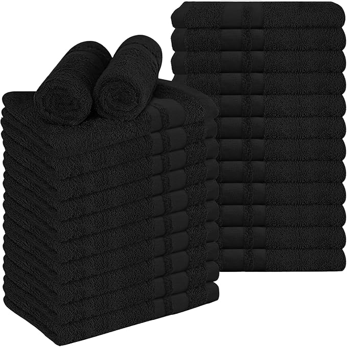 RIVERSIDE Pack of 24 Salon Towels Set โ 16 x 26 Inches, 100% Ring Spun Cotton Highly Absorbent and Quick Dry Towels for Salon, Hand, Barber, Gym, Home & Hair Care, Black
