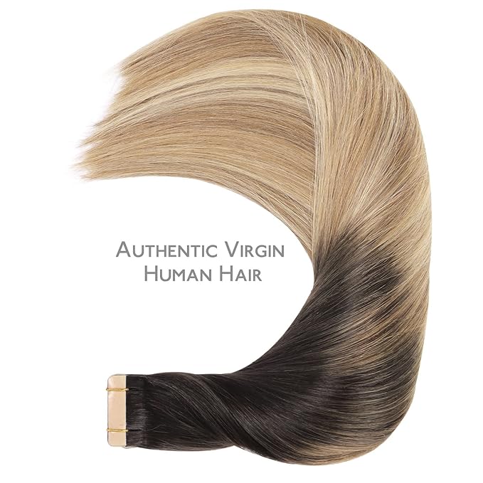 WENNALIFE Tape in Hair Extensions, 20pcs 14 Inch 50g Dark Brown to Chestnut Brown and Dirty Blonde Remy Human Hair, Coloured Tape Extensions