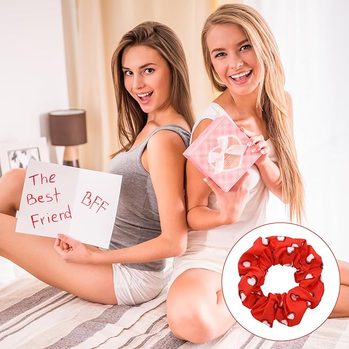 6 Pcs Valentines Scrunchies for Women Girls Heart Lip Print and Bow Pattern Elastics Hair Band Pink Valentines Day Accessories for Galentines Day Gifts