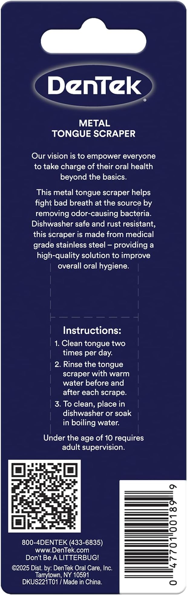 DenTek Metal Tongue Scraper for Better Oral Health – Removes Bacteria, Fights Bad Breath – 100% Stainless Steel, Dishwasher-Safe – Slim Design, Works Gently (Pack of 2)