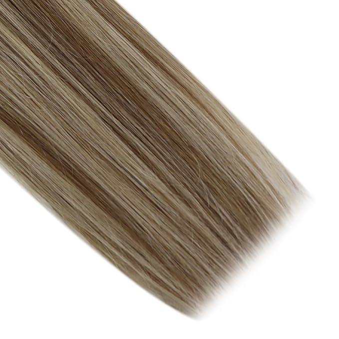 Full Shine Ktip Human Hair Extensions 22 Inch Long Straight Hair Extensions Medium Brown Ombre Ash Brown and Honey Blonde 50 Grams Keratin Tip Extensions Remy Hair add Length
