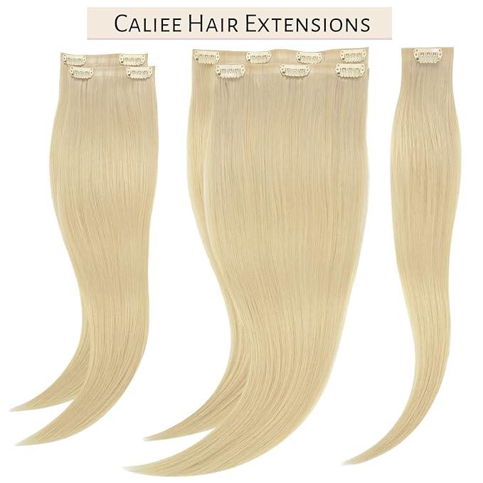 Caliee Straight Clip in Hair Extensions Human Hair 7Pcs 110G Invisible PU Weft Clip in Human Hair Extensions 60A Platinum Blonde Real Hair Extensions Clip in Human Hair for Women 18Inch