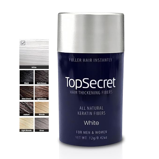 Top Secret Hair Thickening Building Fibers Refills - Undetectable & Natural Hair Filler - for Men & Women - Instantly Fill In Fine Thinning Hair - Weather & Sweat Resistant (White, Regular)