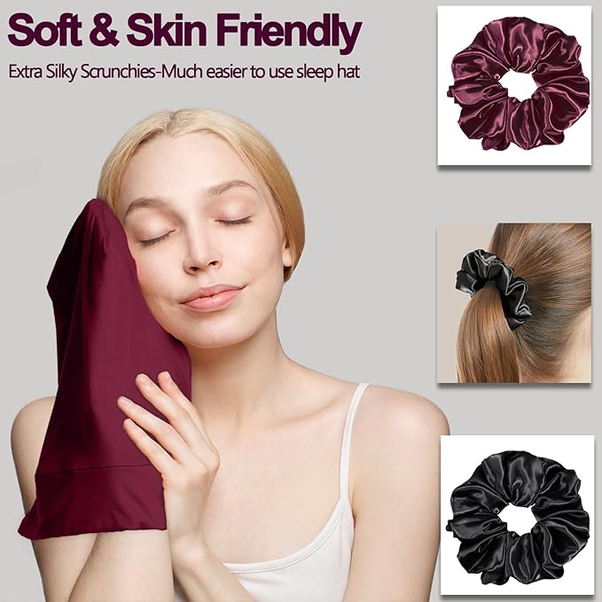 Sleep Cap Bonnet for Sleeping, Adjustable Cooling Ice Silk Lined Hair Bonnets for Natural Curly Braids Beanie Hat Women Men