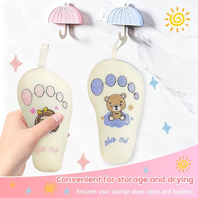 Baby and Kids Bath Loofah Sponge (2 Pack) Cute Foot-Shaped Child & Toddler Bath Exfoliating Body Scrubber luffa Sponge.Bath Sponge Specially Designed for Infants, Women, Boys, and Girls