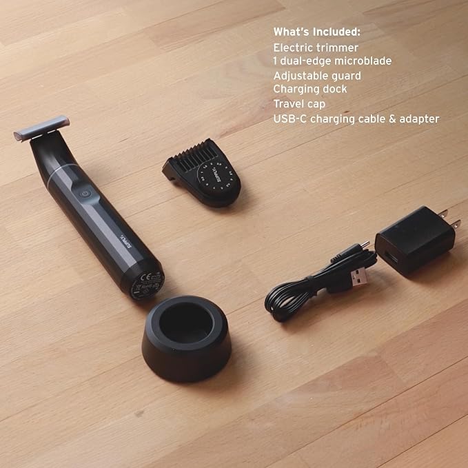 Supply Electric Beard & Body Trimmer – Waterproof, Cordless Precision Groomer with Adjustable Length Dial & Long-Lasting Battery – Includes 1 Blade Set, Charging Dock, USB-C Cable & Travel Cap