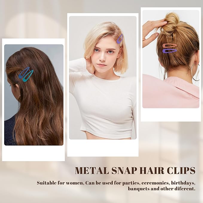48 PCS Small Metal Barrettes For Women Non Slip Water Drop Snap Clips For Thick Thin Fine Hair Classic Accessories,Blue Green Purple Red,1.97 x 0.5 In