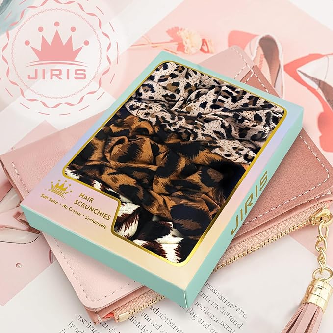 5Pcs Leopard Satin Scrunchies for Women, Softer Than Silk Scrunchies, Fashion No Crease Hair Ties for Thin Thick Hair,Soft Hair Bands No Damage for Girls, Ideal Gifts for Women (Set 4)