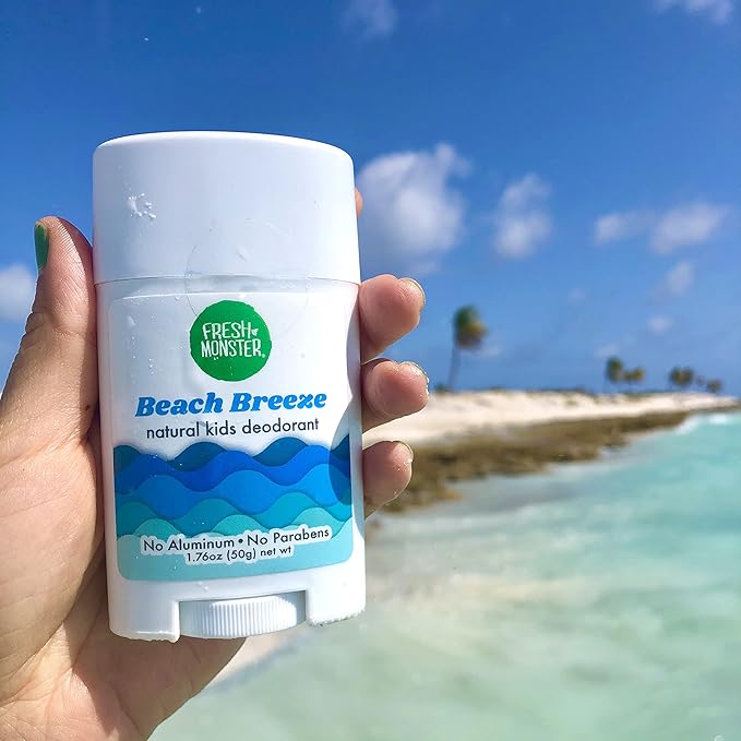 Fresh Monster Natural Deodorant for Kids and Teens I Aluminum-Free, Paraben-Free and Hypoallergenic I Dermatologist Tested I 24-Hour Protection I Beach Breeze Scent I 1.76 oz I 1 Count