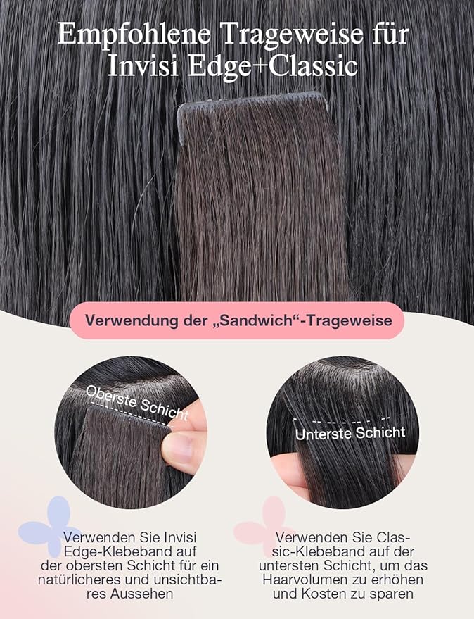 DOORES Invisible Tape in Human Hair Extensions Invisi Edge, Dark Brown to Chestnut Brown 10pcs Injection Tape-ins 25g 16 Inch, Natural Hair Injected Tape in Extensions Straight