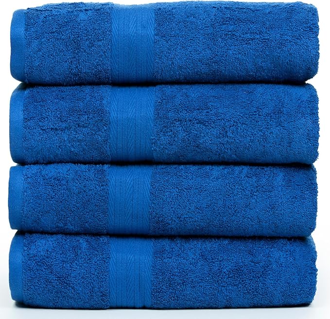 Ample Decor Bath Towel Set of 4 30 X 54 Inch 600GSM 100% Cotton Quick Dry Bathroom Towel - Navy Blue
