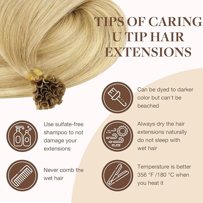 GOO GOO U Tip Hair Extensions Real Human Hair, 24inch 50g 50S, Hot Fusion U Tip Hair Extensions, 18AT60A Pearl Ash Blonde Highlights