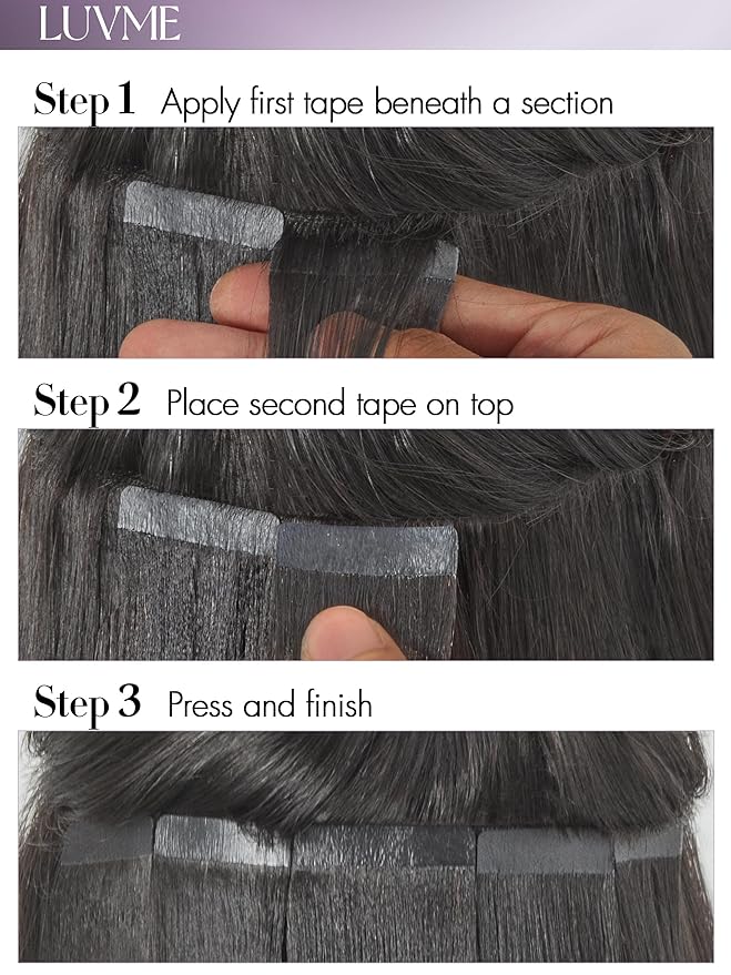 LUVME Tape in Hair Extensions Human Hair 14 Inch 110g 50pcs Body Wave Natural Black Double Sided Invisible Tape Extensions