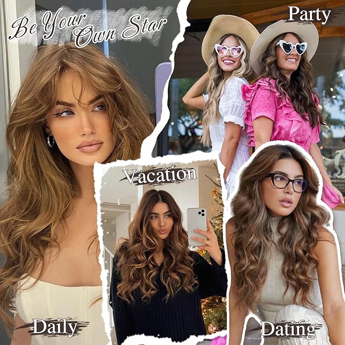 BARSDAR Black Mix Blonde Highlight Clip in Hair Extensions - 20 Inch Beach Wavy Clip in Hair Extensions for Women - 6PCs Thick Soft Synthetic Balayage Hairpieces Daily Party Halloween