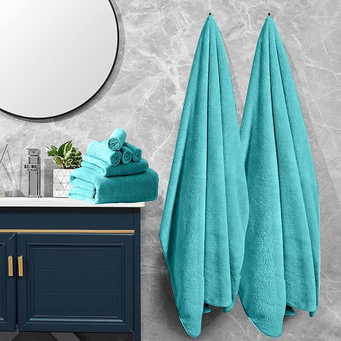 8 Pcs Bath Towel Set - 2 Oversized Bath Sheets, 2 HandTowels, 4 Washcloths - Quick Dry, Ultra Absorbent, Soft Microfiber Shower Towels for Bathroom, Hotel