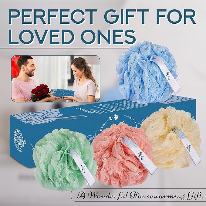 Bath Loofah Sponge for Men & Women - 75g/PCS Large Size Loofah Bath Pouf 4 Pack, Multi Colors Mesh Shower Puffs for Body Men - Gentle Body Wash Sponge for Exfoliating Body & Smooth Skin Care