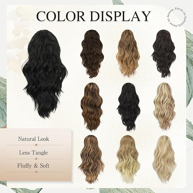 SOFEIYAN 14" Ponytail Extension, Short Wavy Claw Clip in Ponytail Hair Extension Synthetic Hairpieces Golden Brown to Ash Brown Layered Natural Fluffy Curly Drawstring Ponytail Hair Piece for Women