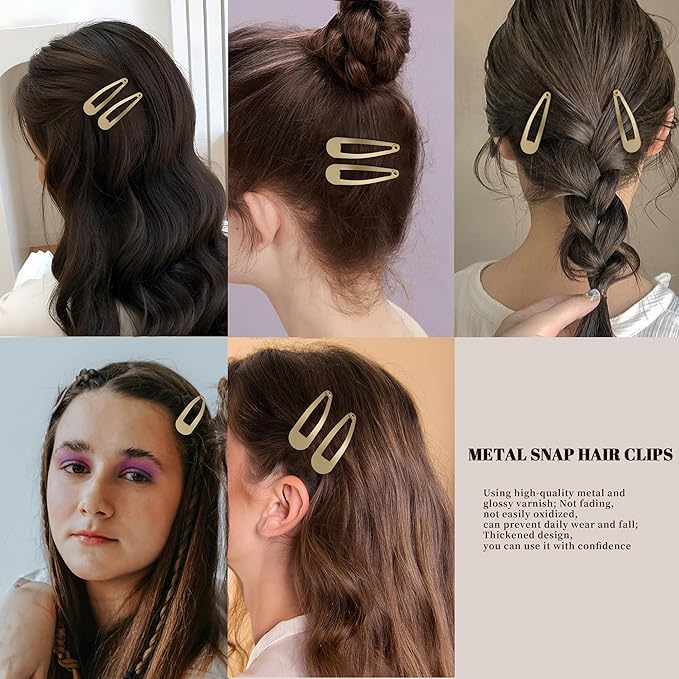 48 PCS Small Metal Barrettes For Women Non Slip Water Drop Snap Clips For Thick Thin Fine Hair Classic Accessories,Gold,1.97 x 0.5 In