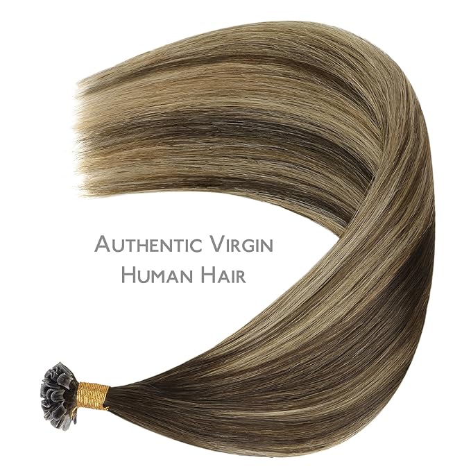 WENNALIFE U Tip Hair Extensions Human Hair, 50g 50s 22 Inch Balayage Chocolate Brown to Caramel Blonde Remy Hair Extensions K Tip Hair Extension Real Human Hair Invisible Straight Keratin Hair