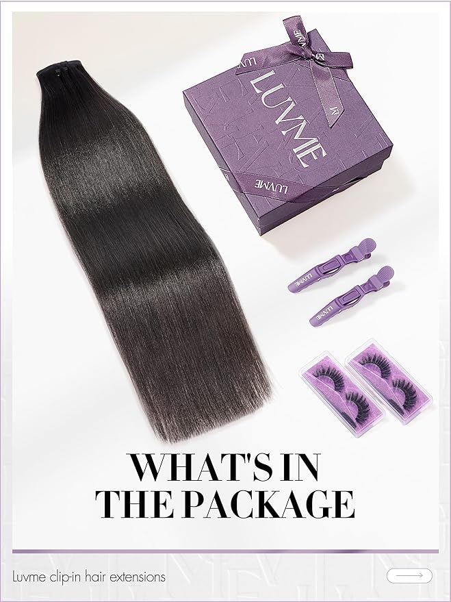LUVME Straight Seamless 70g 4Pcs Clip in Hair Extensions Full Max with 26inch Remy Human Hair Clip ins Extensions, Natural Black 100% Real Soft Hair