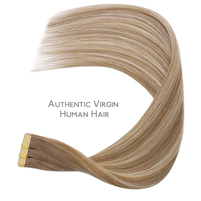 WENNALIFE Tape in Hair Extensions Human Hair Balayage Dirty Blonde with Platinum Ends Tape in Extensions, 10pcs 30g 24 inch Remy Invisible Tape Ins Straight Colored Soft Refill Set