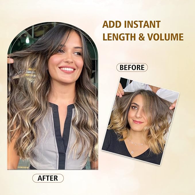 4PCS Thick Hairpieces Clip in Hair Extensions for Women Synthetic Clip in Long Wavy Hair Extension 20 Inch Double Weft Hairpieces Full Head For Women (20INCH, H2/426)