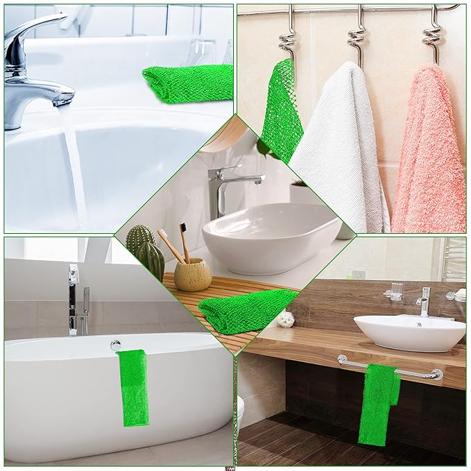 Geiserailie African Net Sponge Long Bathing Net Shower Body Scrubber Back Scrubber Skin Smoother Bathing Sponge for Daily Use or Stocking Stuffer(Green)