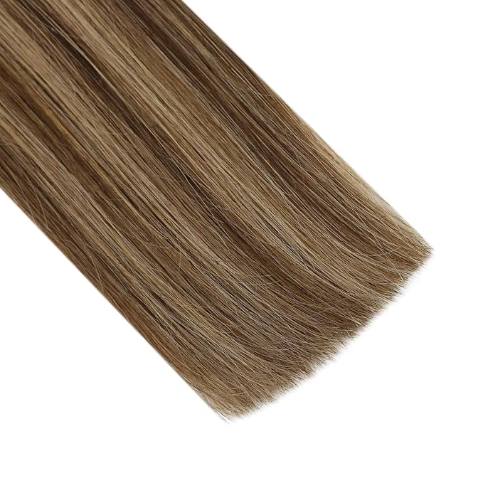 Full Shine U Tip Hair Extensions Human Hair Medium Brown Ombre to Brown and Honey Blonde 14 Inch Remy Hair Prebonded Fusion Extensions 40 Grams Ktip Human Hair Extensions