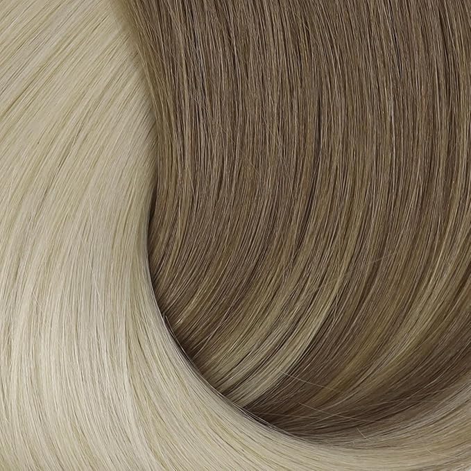 Full Shine Seamless Clip in Hair Extensions 18 Inch Ash Brown Ombre Platinum Blonde Human Hair Extensions for Thick Ends Add Volume for Long Hair 8 PCS 120 Grams