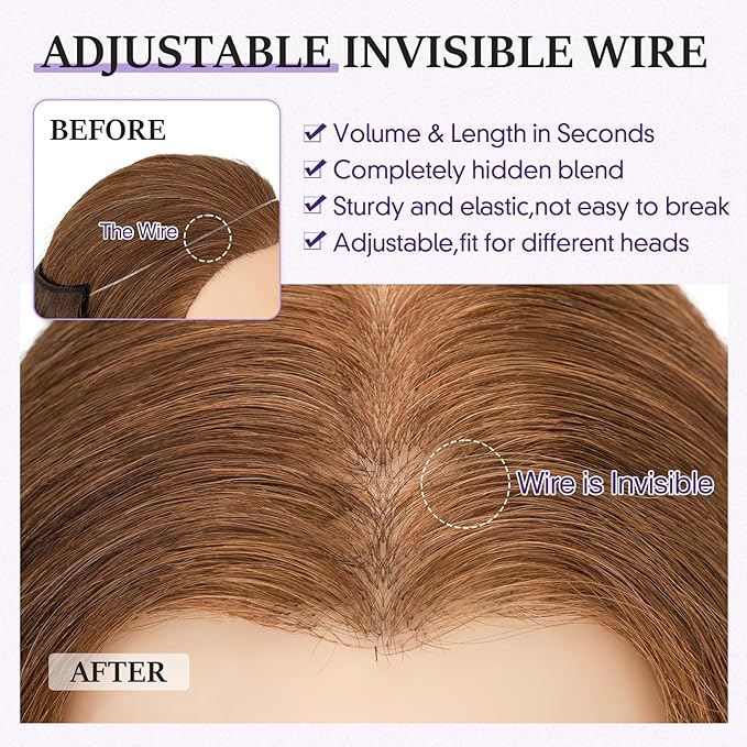 Halo Hair Extensions Real Human Hair,Halo Hair Extension 100% Human Hair,Wire Hair Extensions,Wavy Natural Brown 18inch/65g