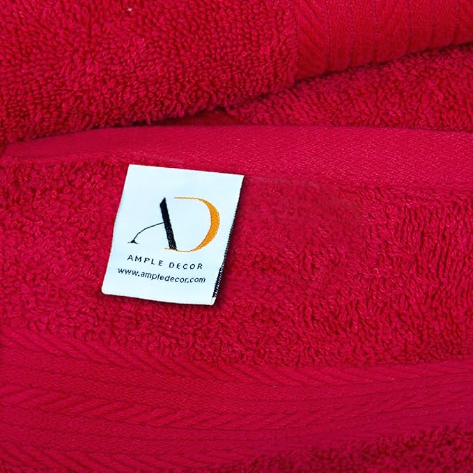Ample Decor 100% Cotton 6 Piece Bathroom Towels Set, 2 Bath Towels, 2 Hand Towels, 2 Washcloths, Quick Drying - Christmas Red Towel Sets