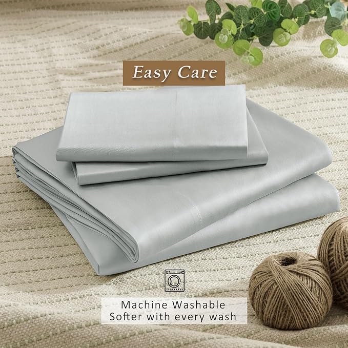 TOSMO Luxury Cooling Sheet Set - 100% Viscose from Bamboo, 4-Piece Bedding Set (Queen Size) - 18” Extra Deep Pockets, Oeko-Tex Certified, Silky Soft and Breathable, Sliver