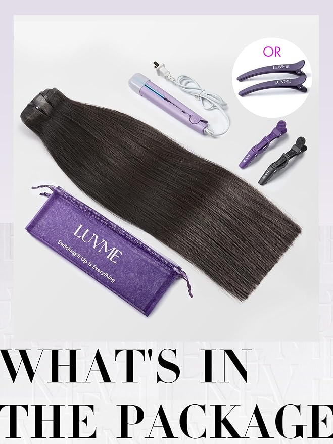 LUVME Seamless Clip in Hair Extensions, 20 Inch 135g 7pcs Natural Black Hair Extensions Clip in Human Hair Invisible PU Skin Weft Natural Remy Human Hair