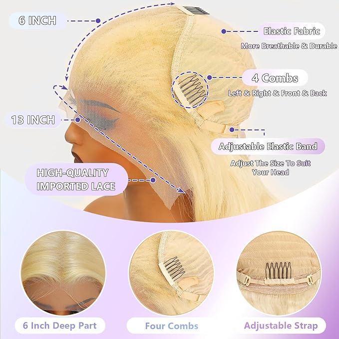 40 Inch 613 Lace Front Wig Human Hair 613 13x6 Deep Wave HD Lace Front Wigs Human Hair 200% Density Blonde Wig Human Hair Pre Plucked for Women